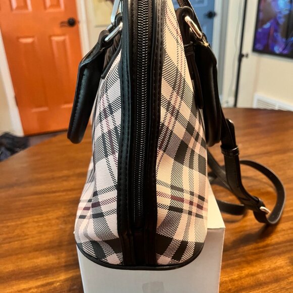 Giani Bernini Saffiano Plaid Dome Satchel Double Shoulder And Crossbody Straps - Picture 4 of 5